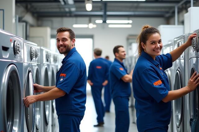 Equipo de técnicos de Sierra Circuit trabajando en la reparación de un electrodoméstico.